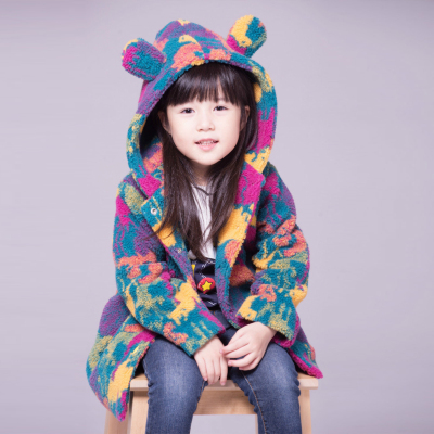 2015秋冬新款韩版小熊连帽外套女童摇粒绒迷彩儿童加厚上衣童装