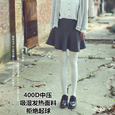 日本400D条纹毛圈发热显瘦腿丝袜秋季连裤袜防勾丝高腰收腹打底袜