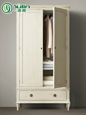 美法式乡村实木家具双开门卧室储物2门衣柜复古做旧经典衣柜
