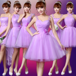 2016春季新款紫色伴娘礼服短款蓬蓬裙韩版抹胸新娘姐妹团小礼服女