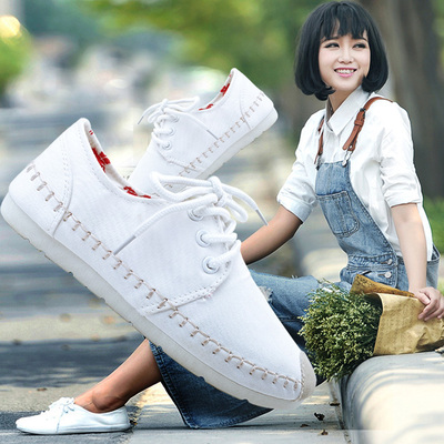 春夏季文艺学生白布鞋白球鞋女白色帆布鞋韩版潮显脚瘦平底小白鞋
