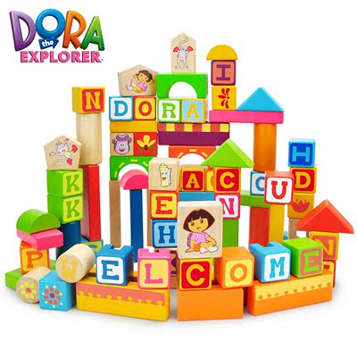 特宝儿朵拉字母启蒙积木木制大块 儿童玩具木质桶装宝宝益智玩具