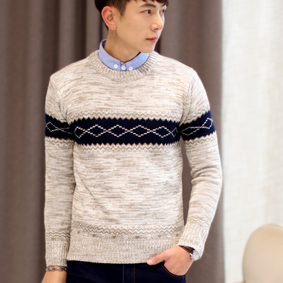 男士毛衣冬季新款套头韩版青年学生针织衫加厚纯色羊毛衫男修身潮