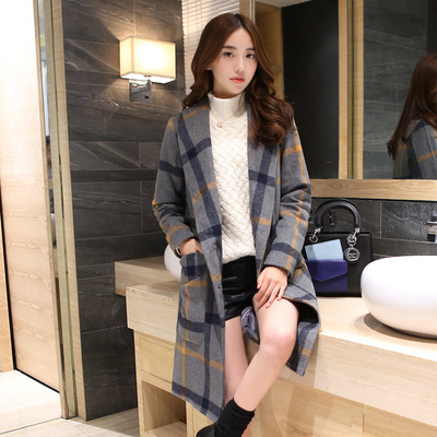 毛呢外套女 大衣2015年秋冬装新款韩版时尚大衣显瘦外套 长款