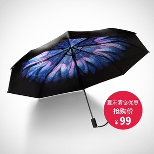 【官方正品】Bananaumbrella 双层防晒小黑伞三折遮阳太阳伞-乱花