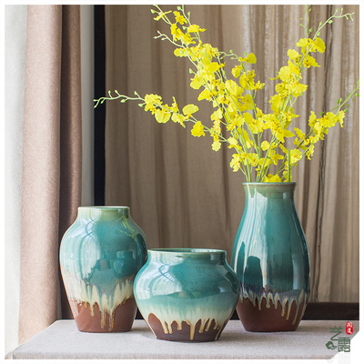 欧式现代地中海家居摆件 景德镇颜色釉陶瓷器花瓶三件套 客厅饰品