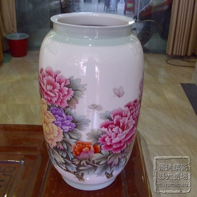 景德镇陶瓷花瓶摆件名人名家手绘仿古粉彩牡丹花冬瓜瓶花开富贵