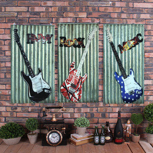 3721 创意美式乡村铁艺吉他壁饰墙面装饰画壁挂客厅背景墙装饰品