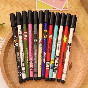韩国文具 可爱印花钻石头中性笔 创意黑色签字笔 水笔12支