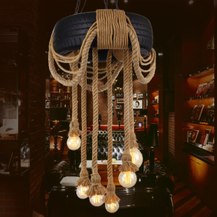 韩都工业创意个性吊灯麻绳轮胎客厅餐厅咖啡厅复古古玩店装饰灯具