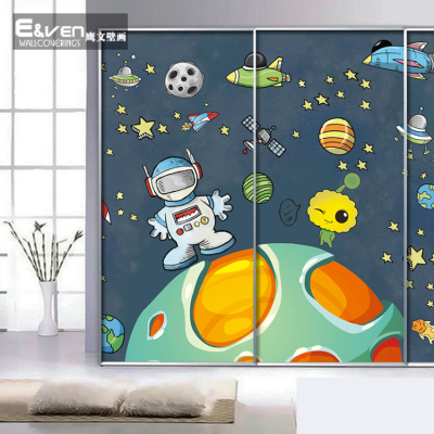 卡通星空宇宙宇航员太空墙纸儿童房卧室壁纸幼儿园无纺布大型壁画