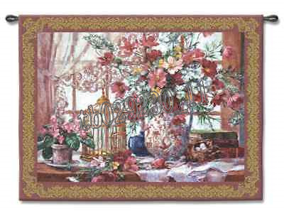 欧美代购 挂毯/壁毯 维多利亚时代花卉鸟笼艺术壁挂53x40装饰
