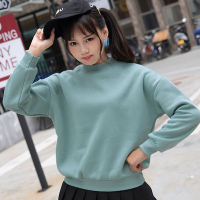自己人2016秋季新款卫衣女韩国纯色小高领套头长袖潮流