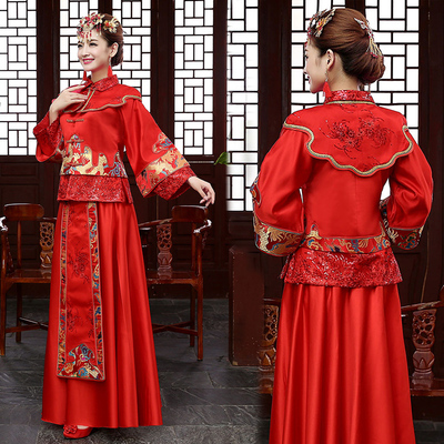 2015年秋季新款如意襟复古两件套旗袍吉祥团刺绣男女套装结婚礼服