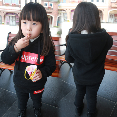 11.18 冬款新款 时尚韩版男童女童 字母加绒加厚两件套 童套装