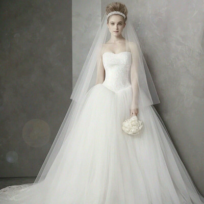 新娘抹胸型婚纱礼服2015新款简约冬季韩版绑带款公主裙齐地蓬蓬纱