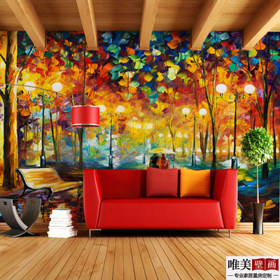 大型壁画 电视客厅背景墙墙纸 3d欧式油画无纺布壁纸墙布 风景树