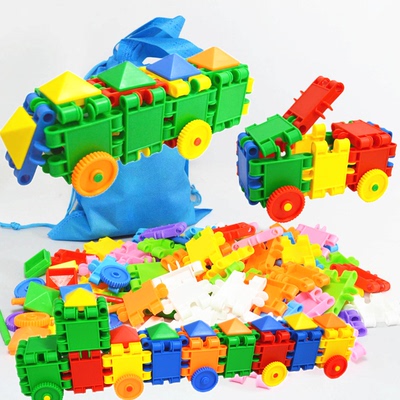 包邮大块塑料拼装积木 幼儿园早教益智拼插管拼装汽车玩具