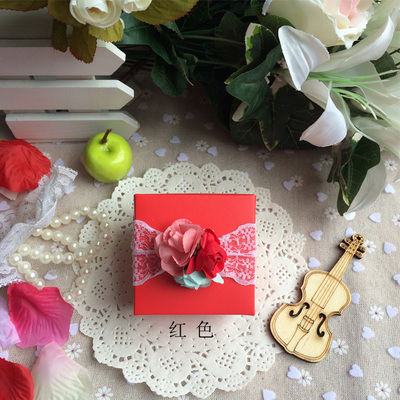 2015新品包邮喜糖盒浪漫创意纸盒子欧式礼品方形玫瑰纸花成品批发
