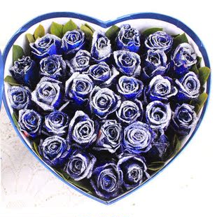 芙洛拉33朵蓝玫瑰鲜花心形礼盒送花上海鲜花速递7320-HDCA