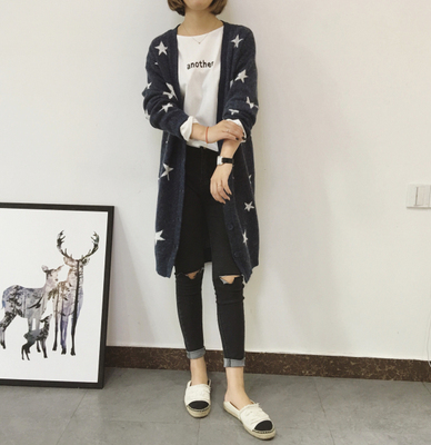 XFY STUDIO。韩国单 超洋气oversize宽松五角星兔绒毛衣针织外套