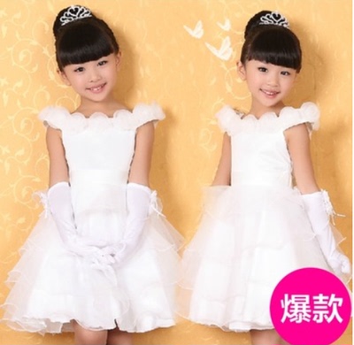 六一儿童演出服公主裙夏白色纱裙女童跳舞蓬蓬裙幼儿舞蹈表演服装