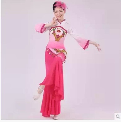 新款2015中老年秧歌舞蹈演出服装女装民族舞台表演服饰腰鼓舞扇子