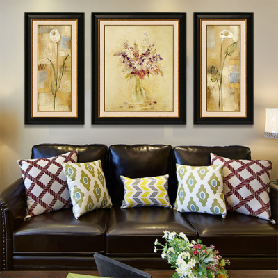 现代美式客厅装饰画 简约沙发背景墙壁画 花卉 餐厅挂画有框画