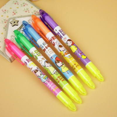 彩色双头荧光笔 学生阅读标记笔可爱卡通荧光笔 水彩笔 记号笔