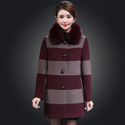 2016新款韩版狐狸毛领羊毛大衣女妈妈装毛呢外套 高端女装