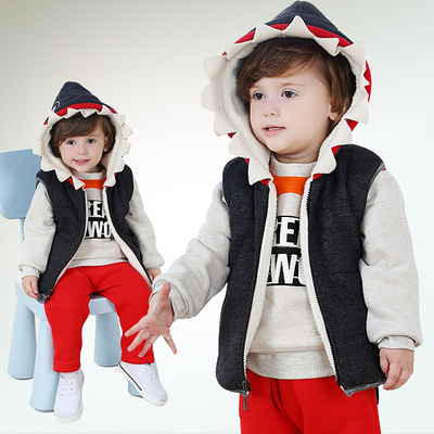 男童秋冬装套装婴儿衣服加绒加厚卫衣运动三件套宝宝衣服1-2-3岁