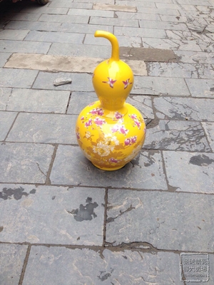 景德镇陶瓷花瓶摆件黄色玉兰花葫芦瓶落地大花瓶摆设饰品
