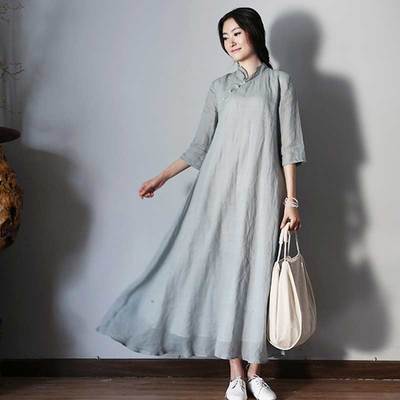 起念2015新款中国风女装 修身 精细纯麻中式宽松旗袍连衣裙