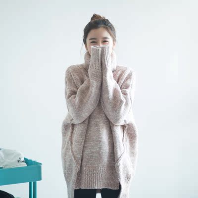 Monkey Style / 韩国2015冬季宽松高领套头中长款针织衫毛衣女