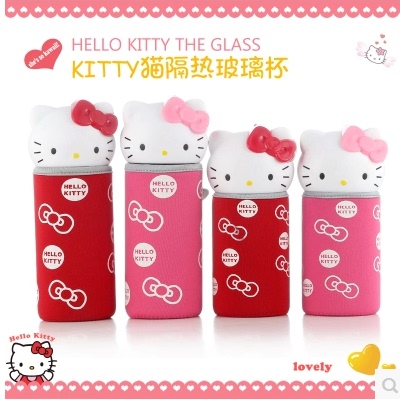 亏本大促HelloKitty水杯便携可爱卡通KT猫头玻璃水杯保温杯旅行杯