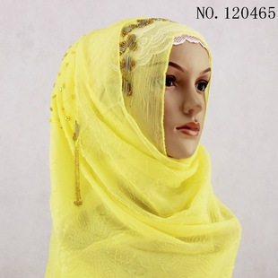 穆斯林头巾回族女盖头雪纺五分管串珠穆斯林简单时尚头巾 长巾