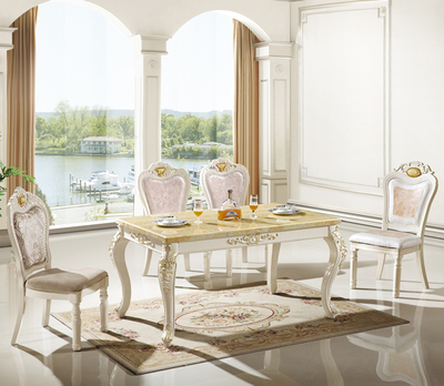 大理石圆桌 象牙白餐桌椅 镶银餐桌 实木圆台组合时尚家具直销A36