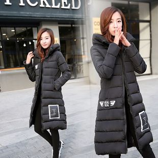 2015冬装新款韩版修身羽绒棉衣超长款大码女士加厚显瘦连帽外套潮