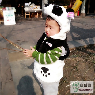 特价四川旅游纪念品熊猫背心卡通儿童毛绒马甲衣服送小朋友礼物