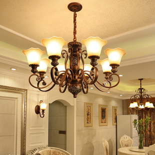 美式田园吊灯 欧式乡村卧室客厅灯简欧铁艺创意复古树脂餐厅灯具
