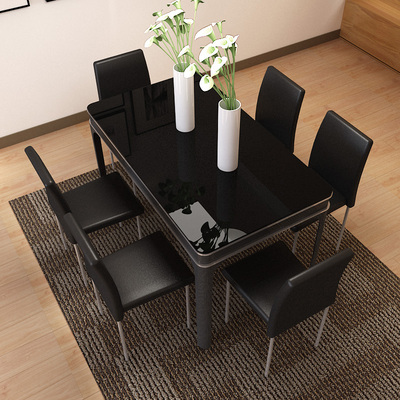 餐桌椅组合餐桌4人6人钢化玻璃餐桌小户型餐椅包邮现代简约长方形