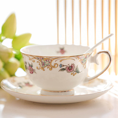 莹辰达 欧式骨瓷咖啡杯套装 高档金色描边陶瓷咖啡杯红茶杯配碟勺