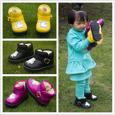 2015冬季新款中小童雪地靴男女儿童卡通棉鞋加绒加厚防滑宝宝鞋子