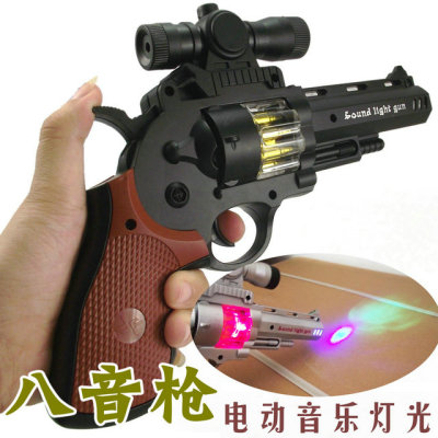 新款玩具电动八音枪 带音乐灯光玩具枪 军事模型玩具手枪 左轮枪