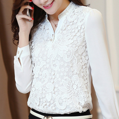 2015蕾丝春装新款韩版女装衬衫大码休闲长袖雪纺衫打底衫上衣