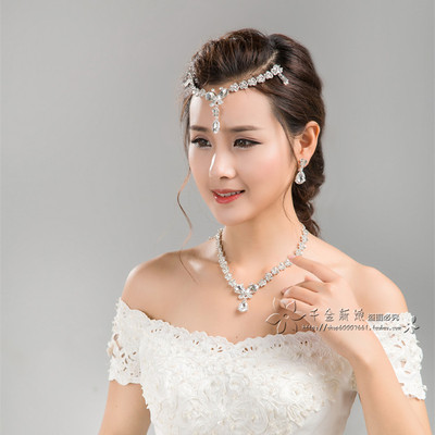 新娘珍珠软链头饰 韩式水钻额饰花朵头花婚纱配饰 结婚发饰品