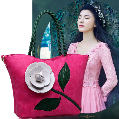 翘朵玫瑰花朵包包2015新款百搭民族风手提女包大容量单肩包斜挎包