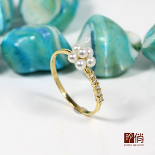 【夕俏】韩国14K金 精致珍珠戒指 精美小珍珠指环 尾戒 特价包邮