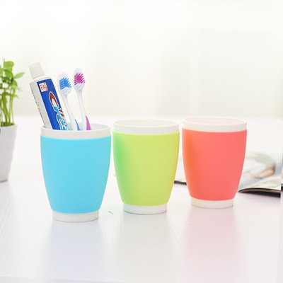 【2个装】韩版塑料水杯创意礼品杯耐高温情侣双层刷牙漱口杯子