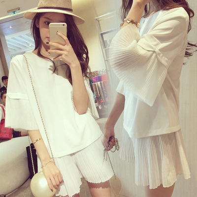 孕期装新款韩版两件套装孕妇上衣宽松显瘦雪纺短裙裤白色孕妇装
